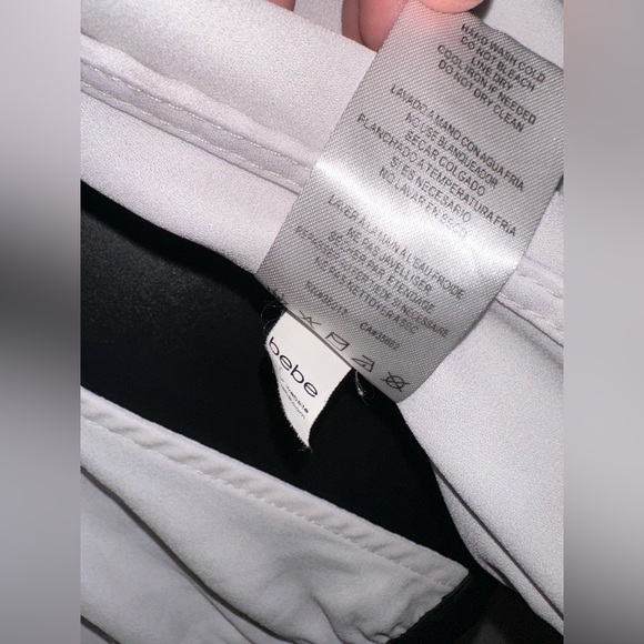 BEBE | Small Sleeveless Wrap Style Blouse with Keyhole Faux Leather Halter Neck - Picture 9 of 15